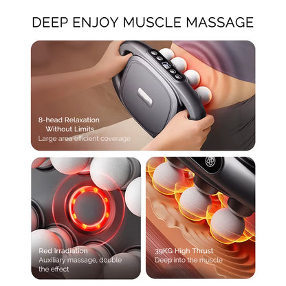 Powerpulse 8X – Deep Tissue Fascia Massage Gun with 8 Heads, 30 Speeds & Red Light Therapy